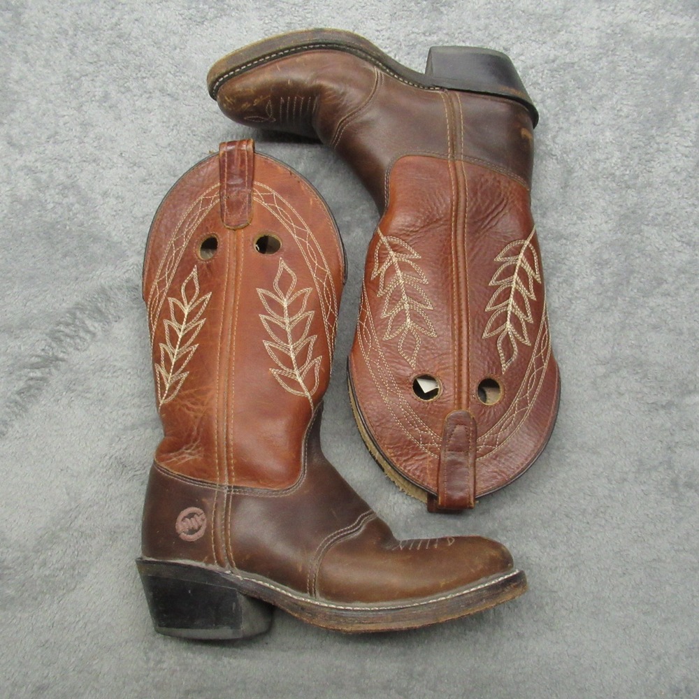 Double H Boots Women 6.5M Brown Leather Embroidery Cowgirl Western Riding USA - Picture 8 of 16